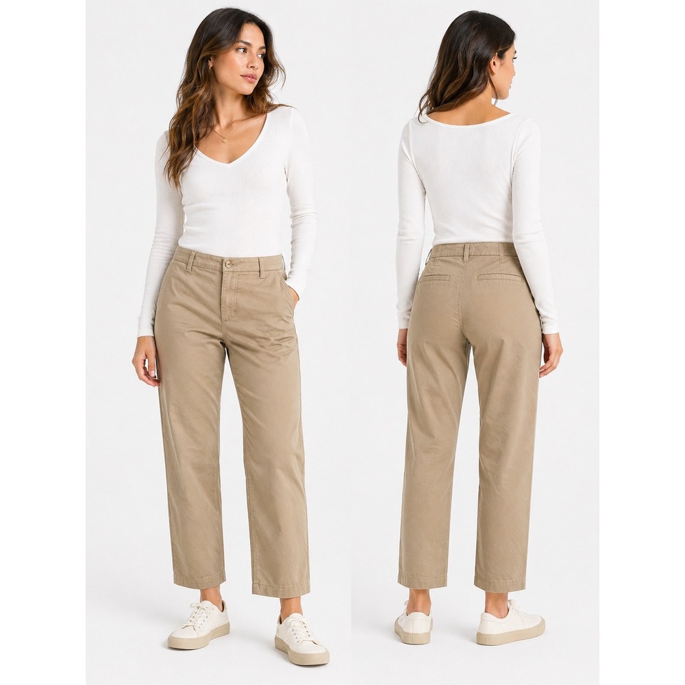 J.Crew Girlfriend Chino Womens Size 4 Khaki High Rise Stretch Cotton Pant Preppy